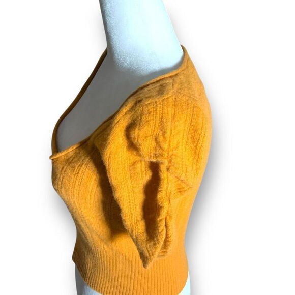 Free People Ava Cashmere Pullover Cropped Scoop Neck Short Sleeve Goldenrod Knit - Picture 6 of 11